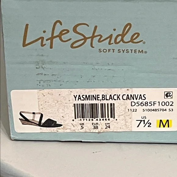 NIB Life Stride Yasmine Black Canvas Sandals - Picture 2 of 6